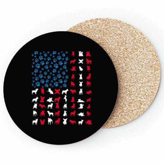 French Bulldog Patriotic Frenchie 4th of July USA Coasters