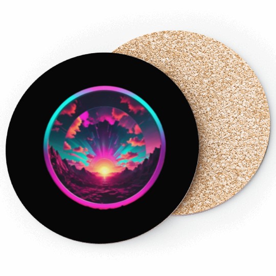 Synthwave Colorful Cosmos Design inside Circle Coasters