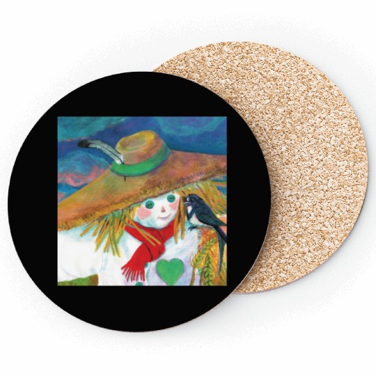 Cute Scarecrow And Barn Swallow Illustration Coasters