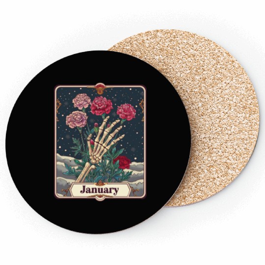 January Gothic Tarot Card - Carnation Flower & Ske Coasters