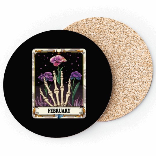 February Gothic Tarot Card - Violet Flower & Skele Coasters