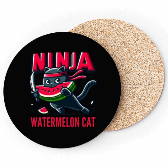 Ninja Cat Watermelon Swordplay Coasters