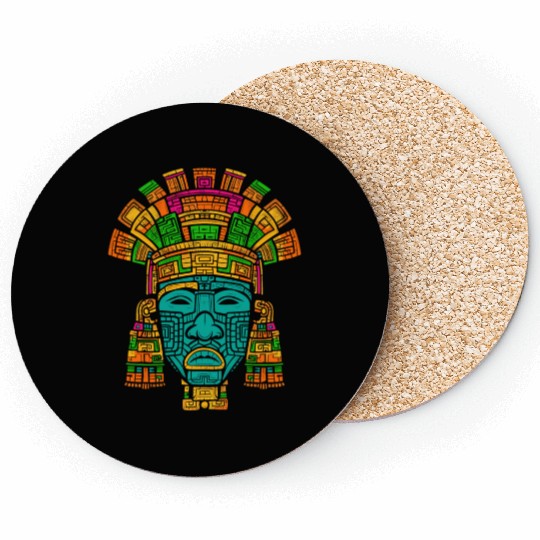 Aztec God Ancient Mythology Tlaloc Mask Vibrant Coasters