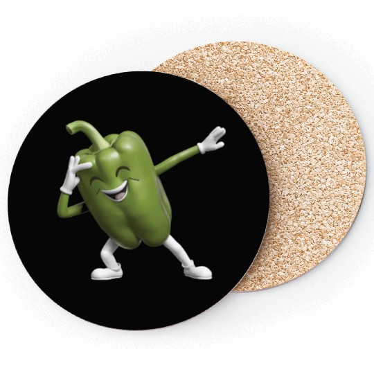 Green Bell Pepper Dabbing Realistic Coasters