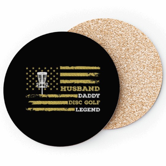 Disc Golf Husband Daddy US Flag Coasters