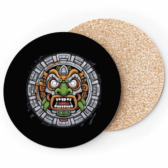 Aztec God Ancient Mythology Tonatiuh Mask Coasters