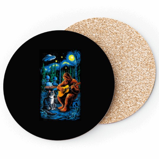 UFO Bigfoot Sasquatch Camping Playing Coasters