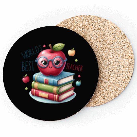 Worlds Best Teacher Apple And Books For Teacher Coasters