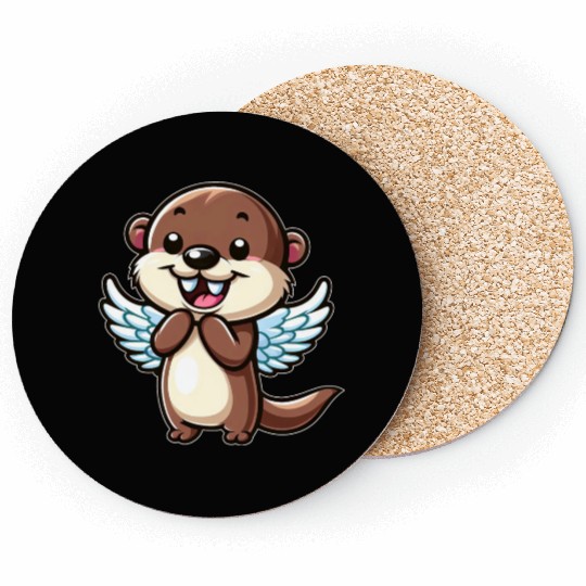 Cute Otter Water Rat Cartoon Angel with Wings Coasters