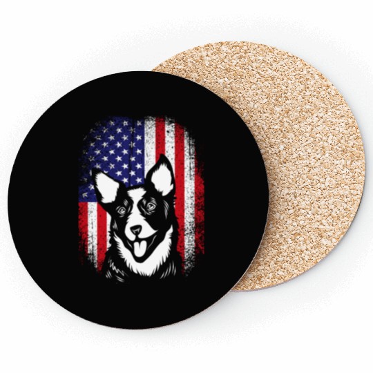 4th Of July US Flag Cute Australian Cattle Dog Coasters