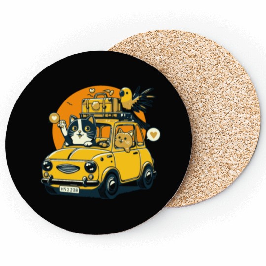 Road Trip by Car : Life's Better with Cat Friends Coasters