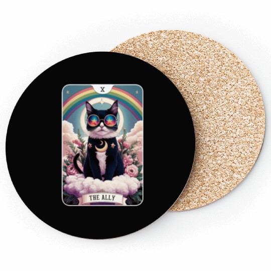 The Ally Cat Tarot Card Pride Gay Pride LGBTQ Coasters
