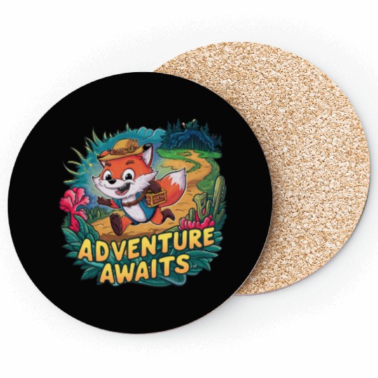 Adventure Awaits Fox Sticker – Playful Wilderness Coasters