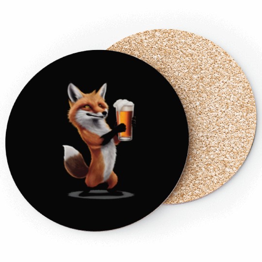 Fox Drinking Beer Realistic Coasters