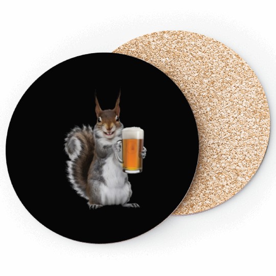 Squirrel Drinking Beer Realistic Coasters