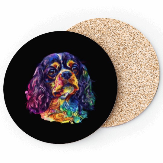 Colorful Cavalier King Charles Spaniel Portrait Coasters