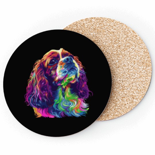 Cavalier King Charles Spaniel Illustration Rainbow Coasters