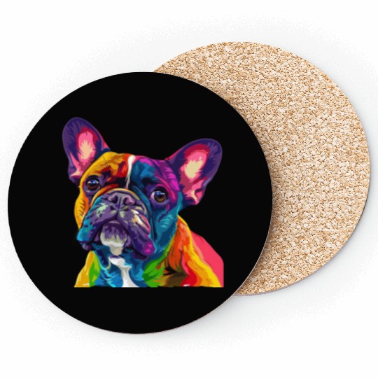 Colorful French Bulldog Portrait in Rainbow Hues Coasters