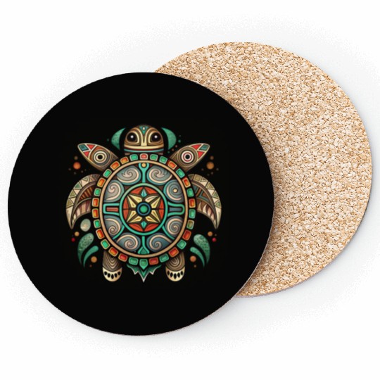 Native totem turtle Drawing ethnic tribal animals Coasters