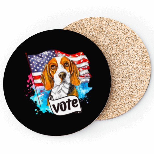 Beagle Dog Vote US Flag Election 2024 Coasters