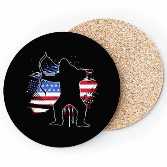 4th Of July US Flag Bow Hunter Bow Hunting Coasters