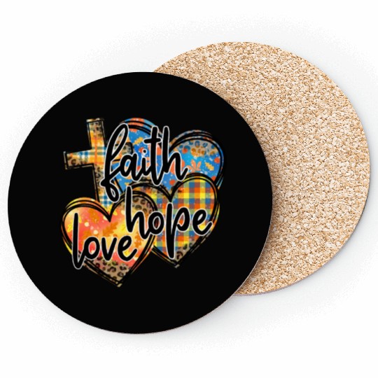 Faith Hope Love Hearts Cross Religion Coasters