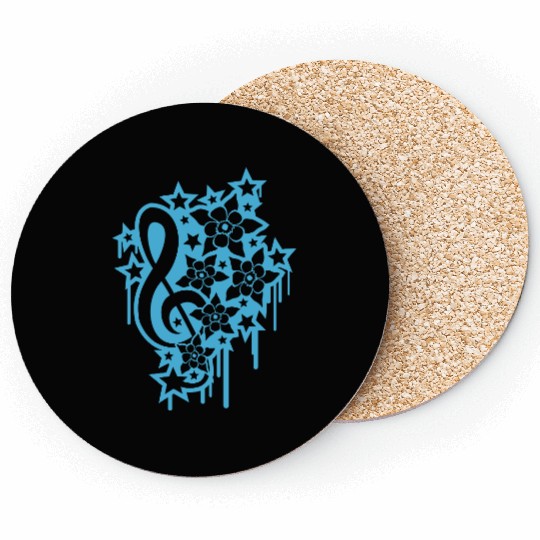 Music Clef Note Stars Graffiti Spray Flowers Sound Coasters