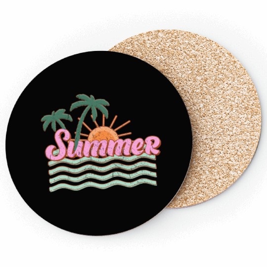 Vibrant Summer Sunset with Palm Trees Coasters