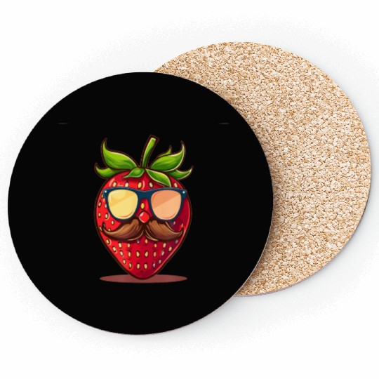 Strawberry Sunglasses Mustache Fruits Coasters
