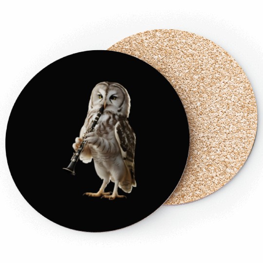 Owl Playing Clarinet Realistic Coasters