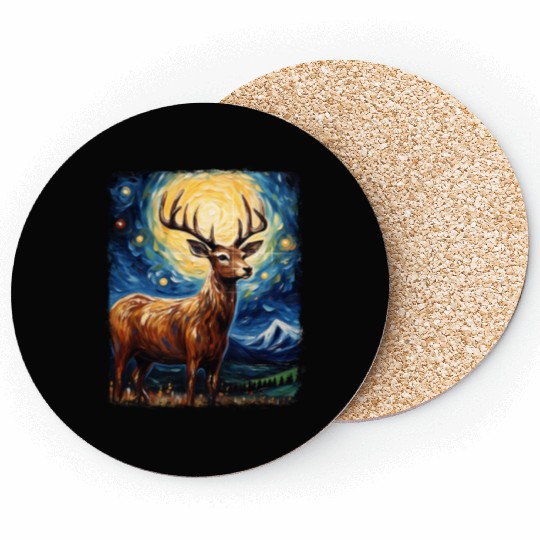 Deer Hunter Deer Hunting Starry Night Painting Coasters