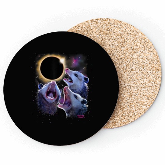 Opossums Howling Eclipse Possum Coasters