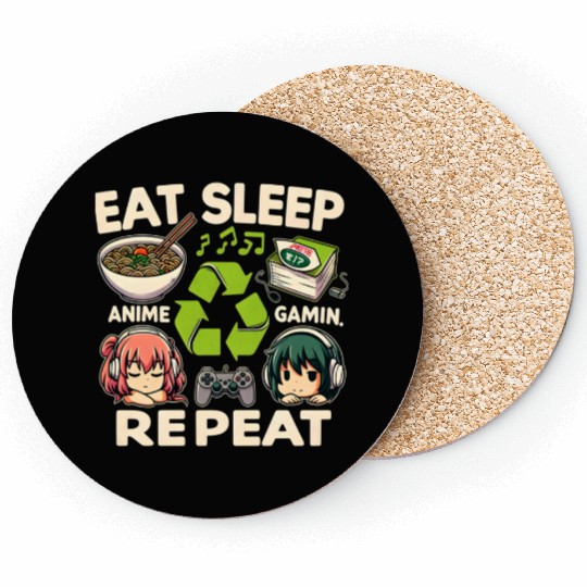 Cute Anime Eat Sleep Anime Repeat Manga Coasters