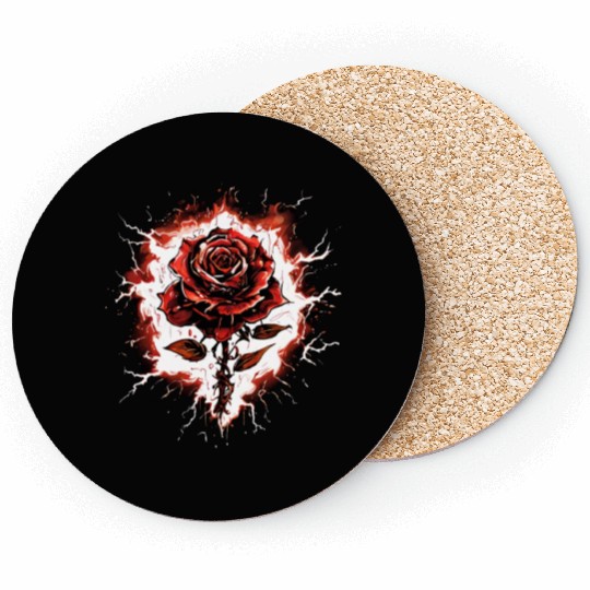 Red Rose With Lightning Round İt Coasters
