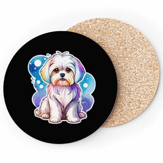Maltese Dog Watercolor Coasters