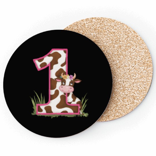 Boy 1st Birthday Cow Number 1 Coasters