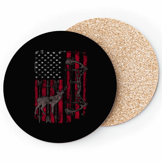 American Flag Deer Elk Hunting USA Patriotic Coasters