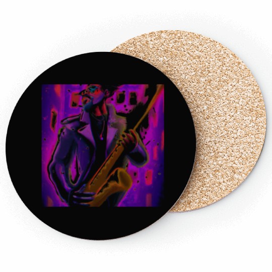 Electric Rockstar Vibes Neon Lights Guitar Coasters