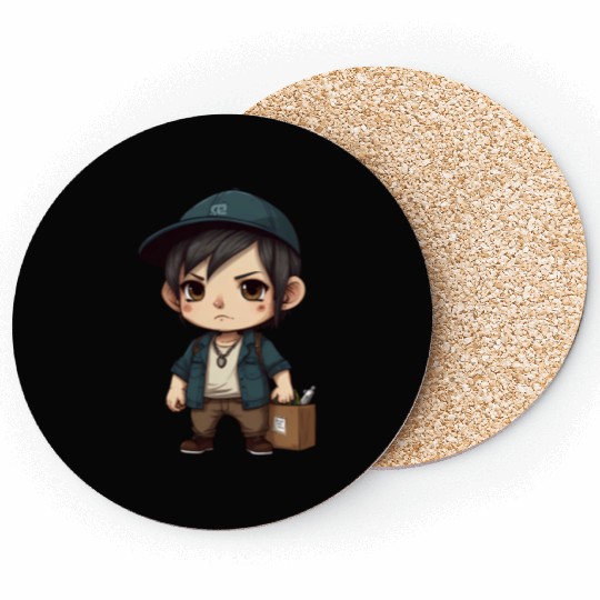 Chibi Boy with a Serious Expression Coasters