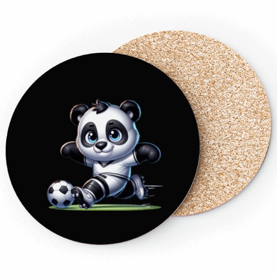 Cute Soccer Player Panda Coasters