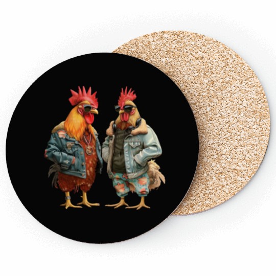 Chickens in chic streetwear attire Coasters