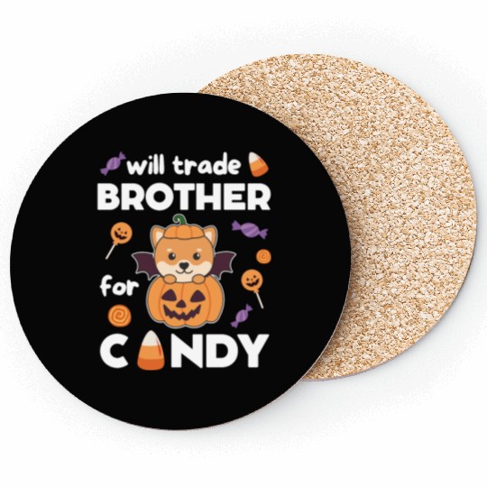 Shiba Inu Halloween Trade Brother For Candy Coasters