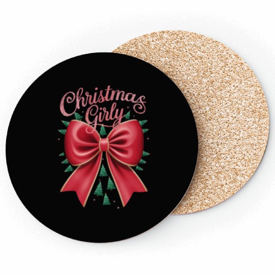 Christmas Tree Bow Girly Aesthetic Holiday Xmas Coasters