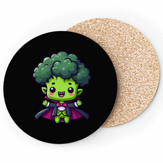 Cute Halloween Broccoli Vampire Cartoon Green Coasters