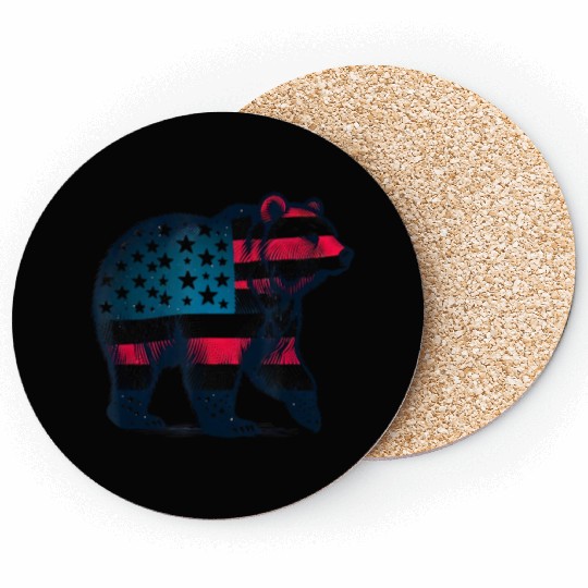 4th Of July Bear Patriotic American Flag Grandpa Coasters