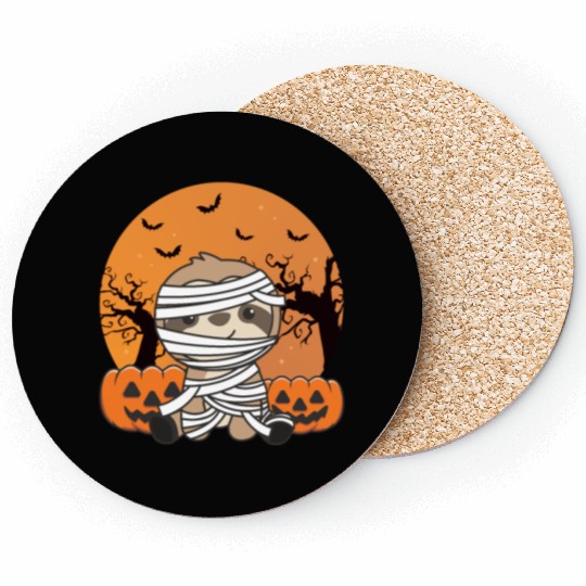 Sloth Mummy Pumpkin Sloths Happy Halloween Coasters