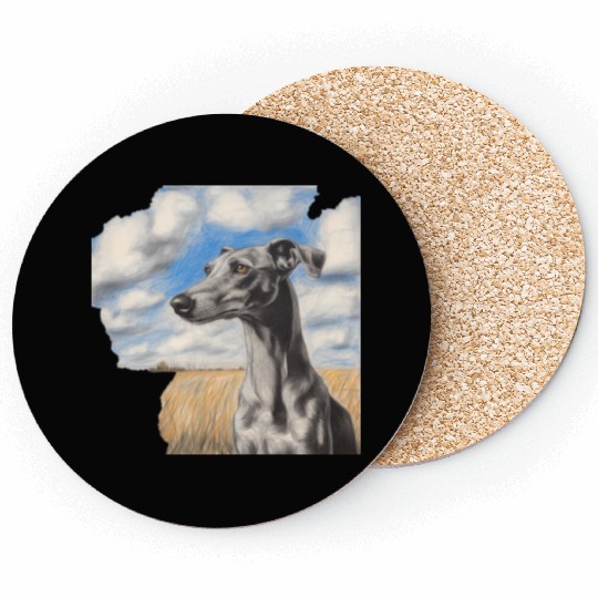 Greyhound Field Nature Whippet Watercolor Galgo Coasters