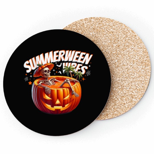 funny Summerween Vibes Skeleton Pumpkin Summer Vac Coasters