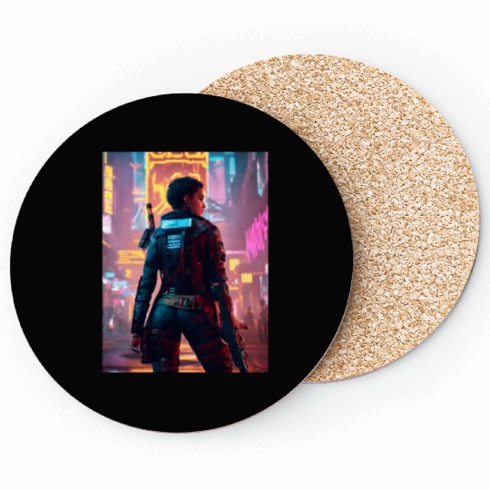 Cyberpunk Warrior: Sentinel of the Neon Streets Coasters