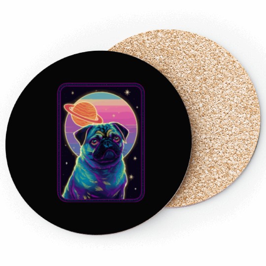 Animal Art Planet Fantasy Artwork with Neon Pug Coasters